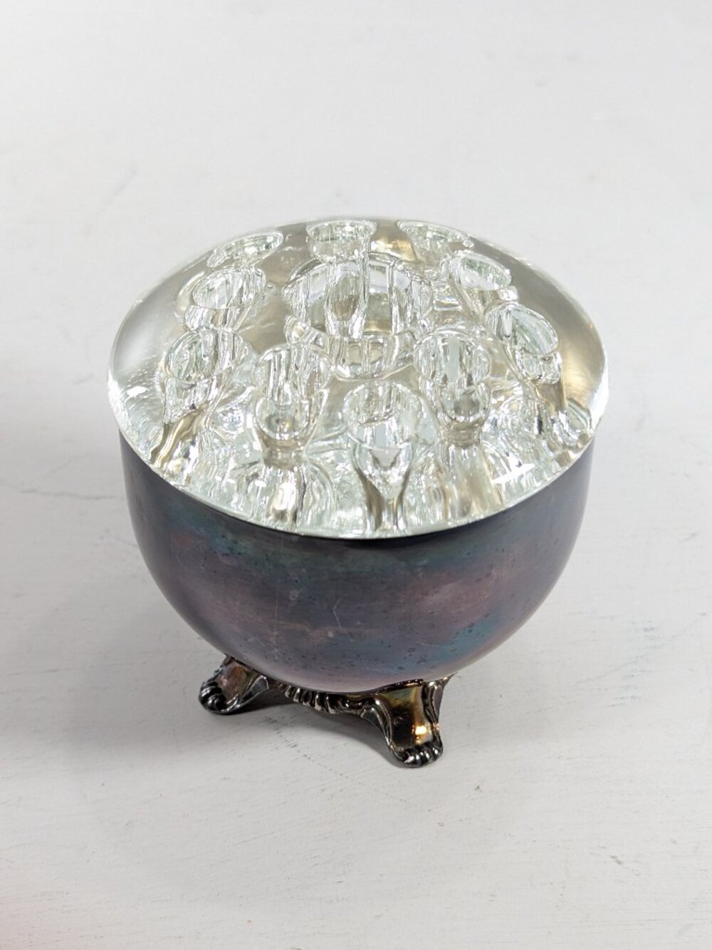 Vintage Canadian Silver Plated Flower Frog, flower and candle arrangement